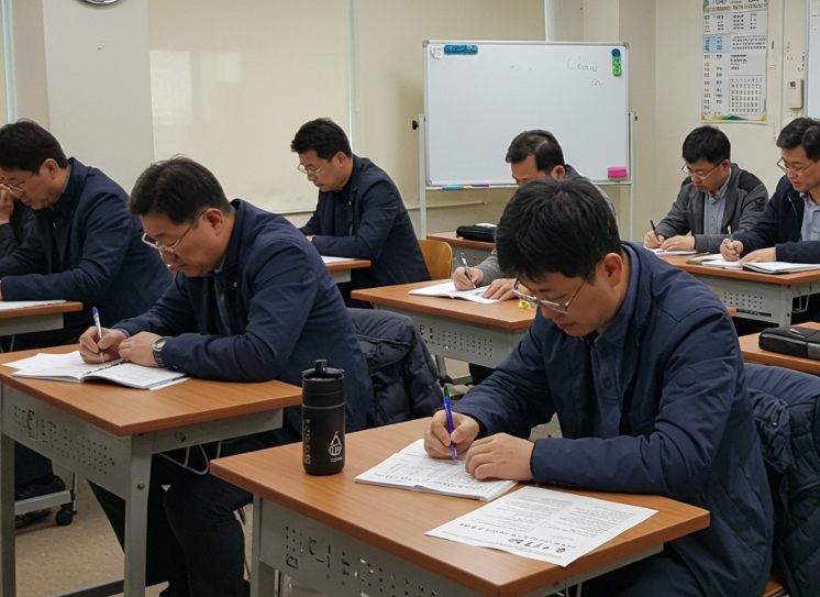 자격조건을 보고 양수교육 받는 남성들