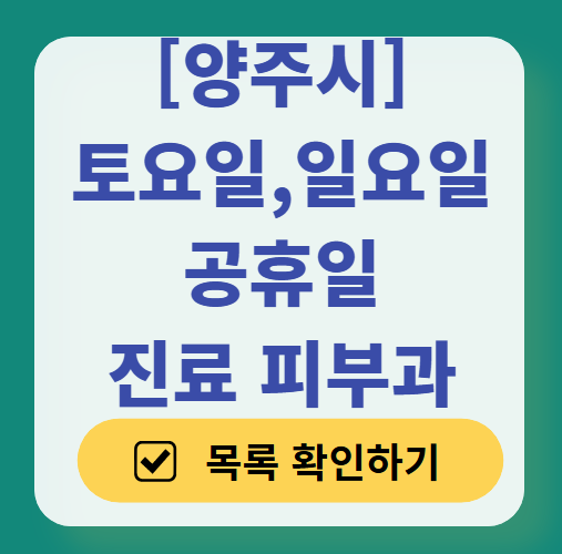 양주시 일요일 문 여는 피부과 목록 ❘ 토요일, 주말, 공휴일 영업 병원 (두드러기, 아토피, 습진, 피부염, 여드름 진료)