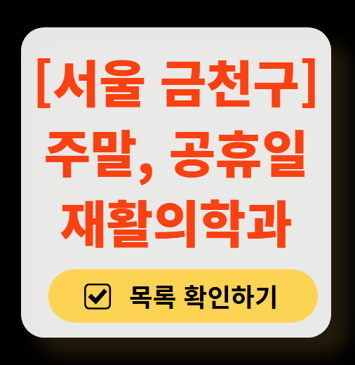 서울 금천구 주말 문 여는 재활의학과 병원 추천 목록 ❘ 토요일, 일요일, 공휴일 진료 병원 리스트(물리치료, 도수치료, 교통사고 재활)