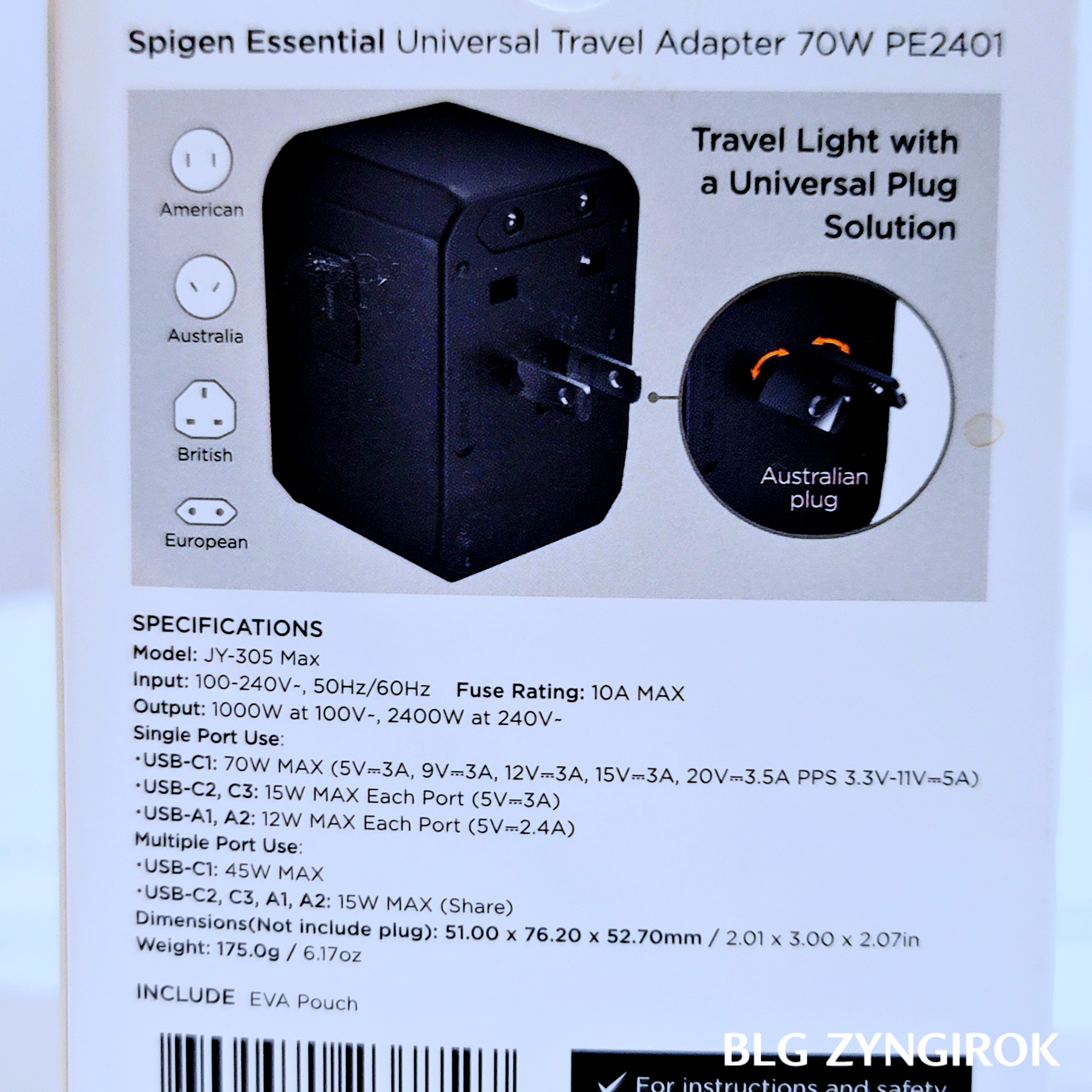 슈피겐 여행용 어댑터 - 제품 스펙 모습이다.