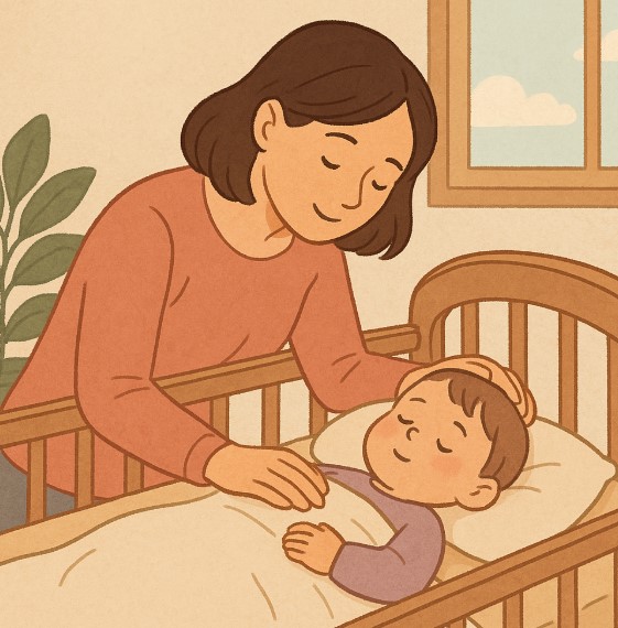 예방접종을 받는 아기와 곁에서 따뜻하게 손을 잡아주는 엄마