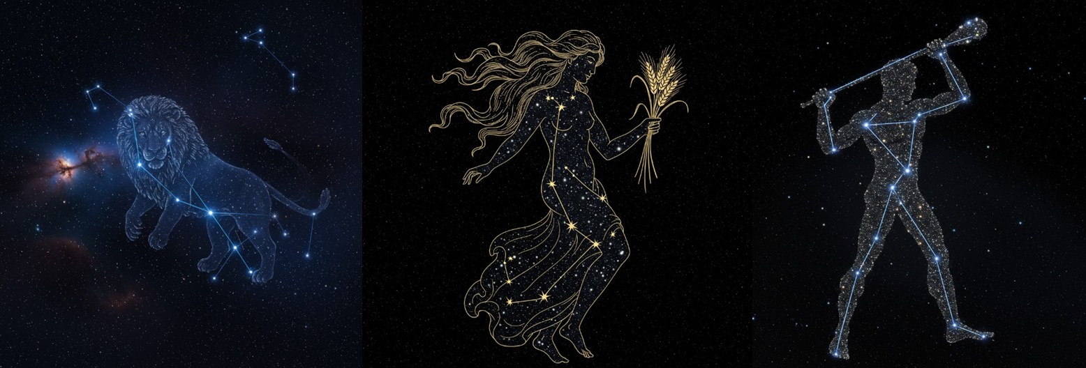 별자리 중에 사자자리, 처녀자리, 목동자리의 이미지