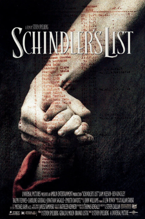 영화 '쉰들러 리스트(Schindler's List)' 포스터 이미지, 전쟁 속 인간성과 양심을 상징하는 두 손의 강한 시각적 메시지를 담은 작품