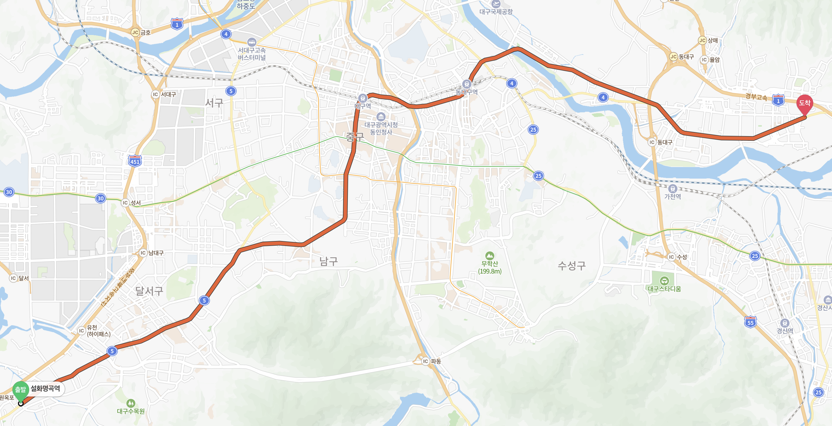 대구 1호선 전체 구간 지도