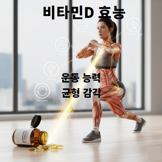 비타민D 효능 – 운동 능력과 균형 감각, 근육 기능 향상을 상징하는 런지 자세 이미지