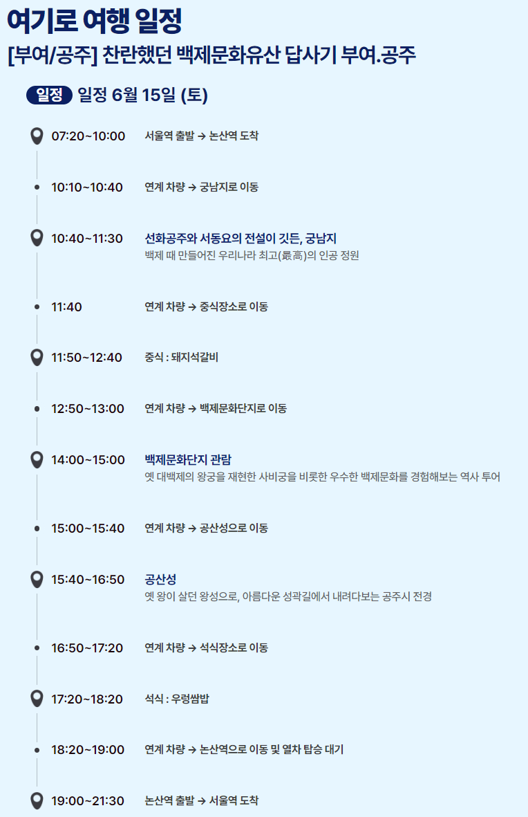 6월엔 여기로 기차여행 이벤트 여행경비 지원받기와 관련된 이벤트 중 부여/공주여행 상세일정