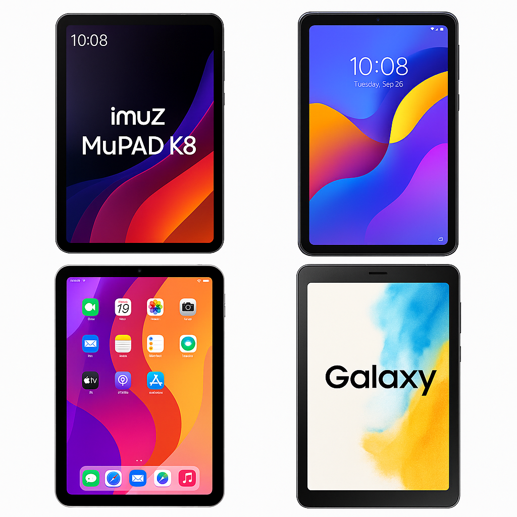 뮤패드 K8 vs iPlay60 Mini Pro vs 아이패드 미니7 vs 갤럭시 탭 A9