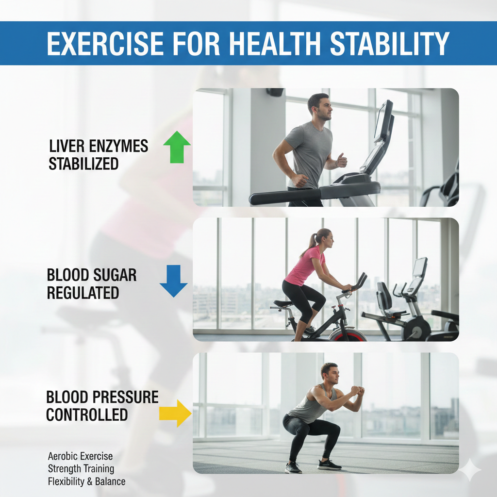 운동으로 간수치&middot;혈당&middot;혈압을 안정시키는 방법 포스터