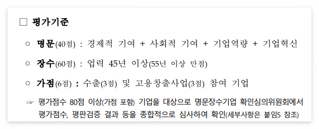 명문장수기업 평가 및 확인 방법