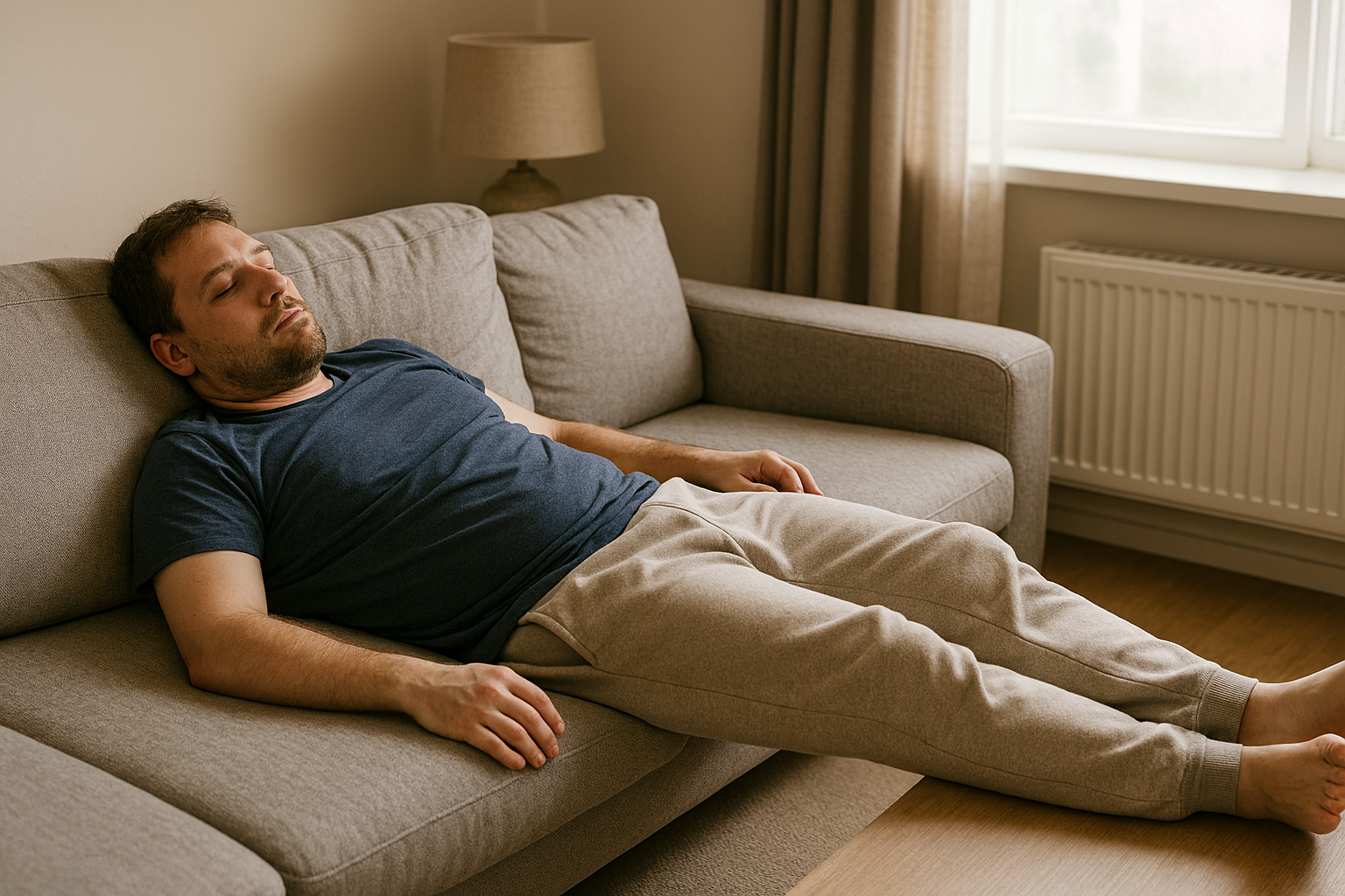 소파에 오래 누워 있는 일상 모습