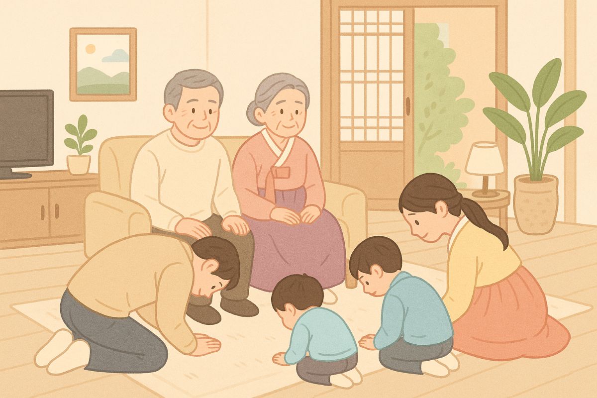 어르신께 인사하는 가족