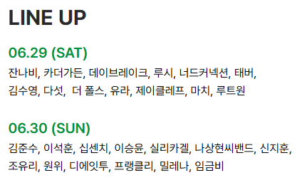 2024 서울 파크 뮤직 페스티벌 출연진