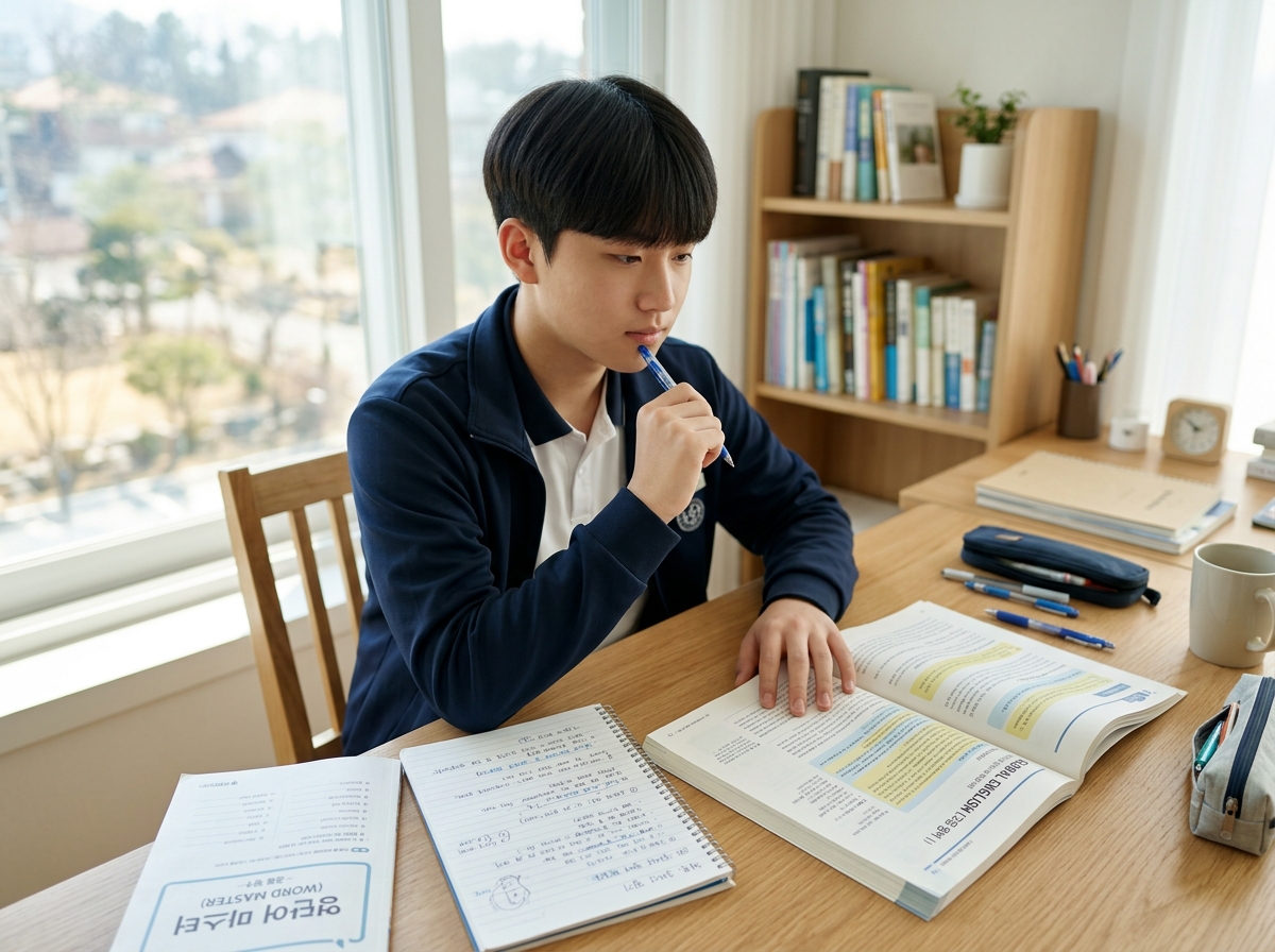 고등 영어 학습에 몰입하는 학생의 모습