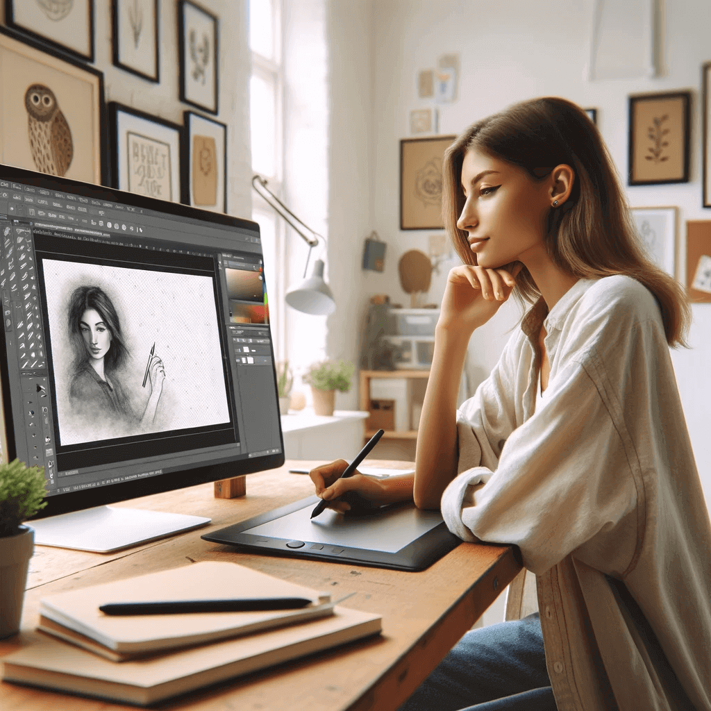 조명이 밝은 방의 책상에 앉아 Zoom 통화 인터페이스가 보이는 컴퓨터 화면을 바라보고 있는 젊은 여성의 모습이 담겨있다.