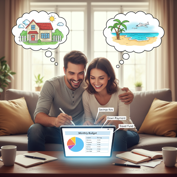 함께 예산을 짜며 미래를 계획하는 행복한 커플