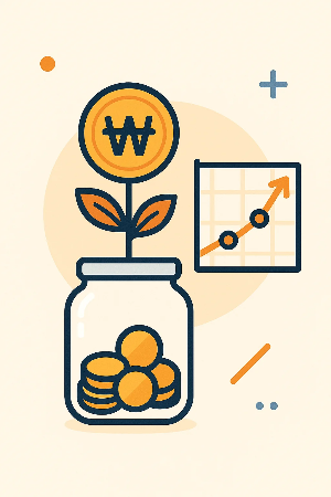 청년 자산 형성을 상징하는 저금통과 성장 그래프 일러스트