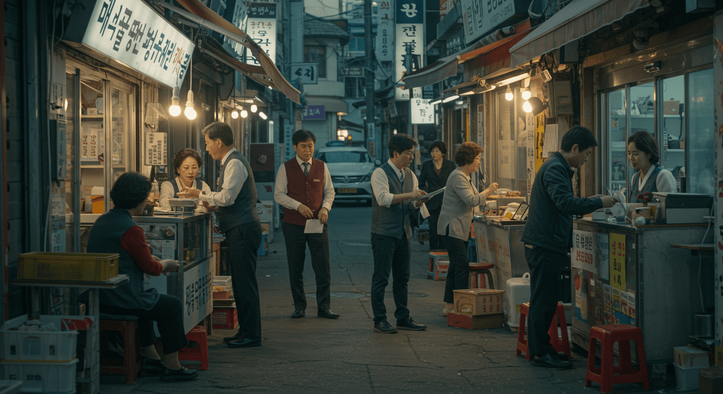 늦은 저녁까지 일하는 소상공인