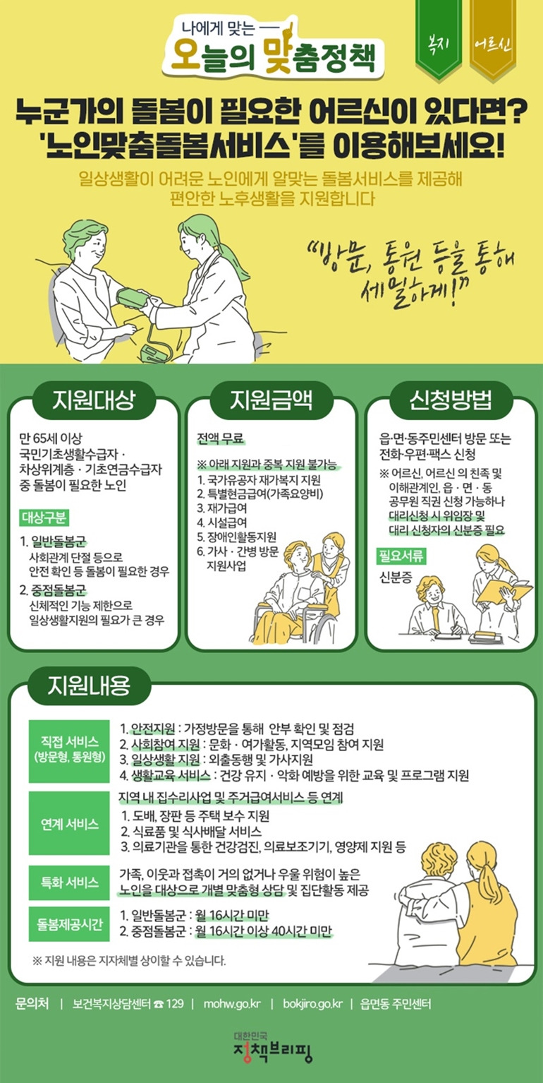 노인맞춤돌봄서비스 ,신청방법및지원내용
