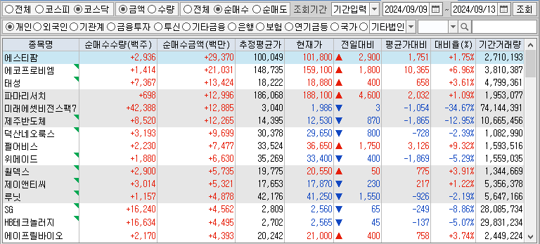 주간 코스닥 개인 순매수