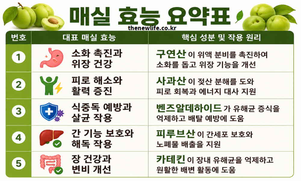 매실 효능 요약표