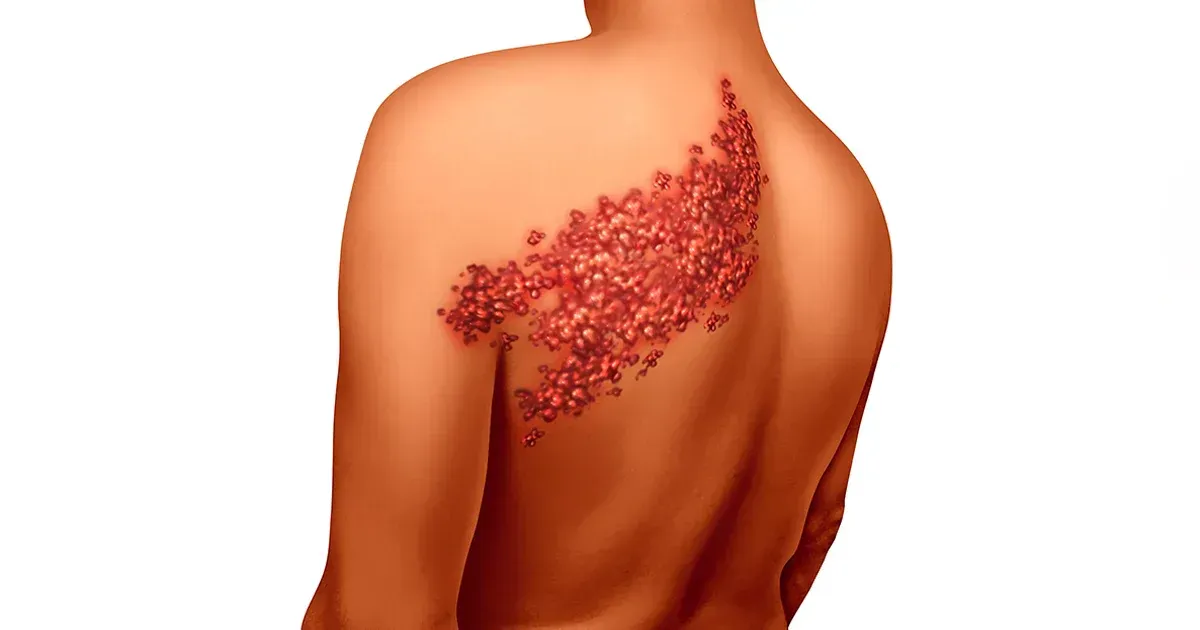 등 부위 대상포진 수포성 발진 증상 예시