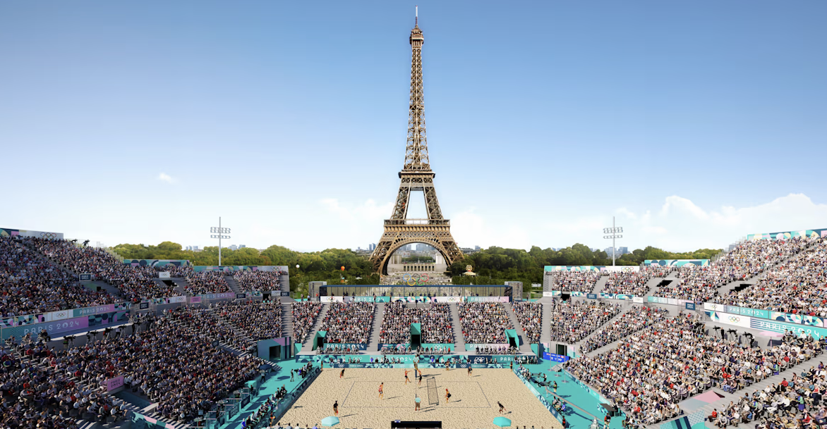파리 올림픽 에펠탑이 보이는 경기장 이미지