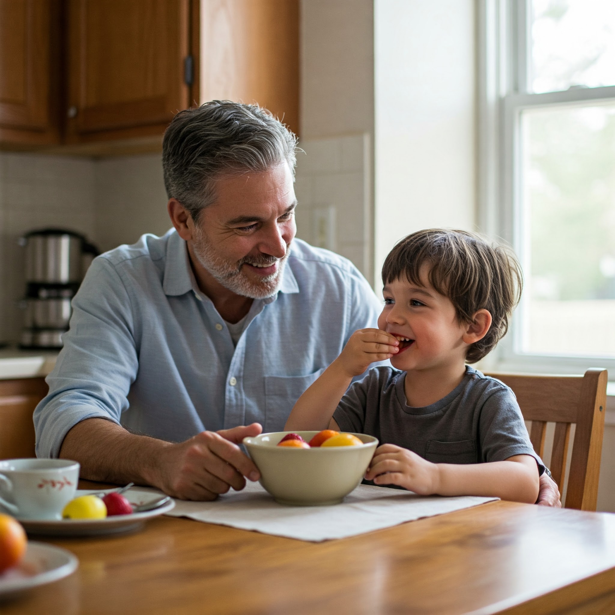 주방에서 과일을 섭취하는 모습