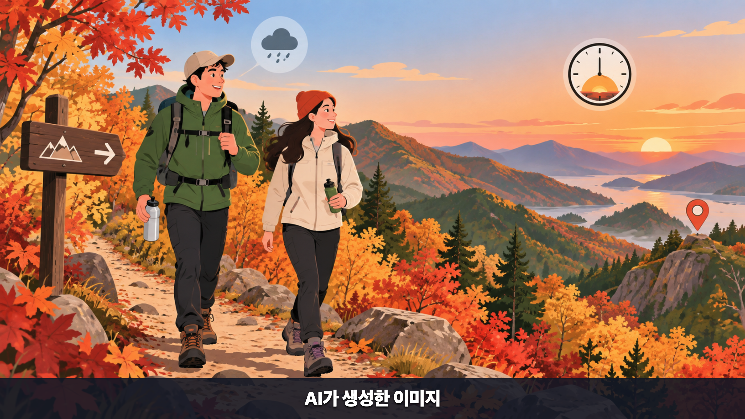 단풍철 가을 산행 안전수칙을 표현한 AI 생성 일러스트