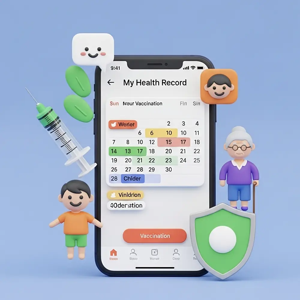 나의건강기록 앱을 활용하여 어린이와 어르신 예방접종 일정을 확인하는 모습