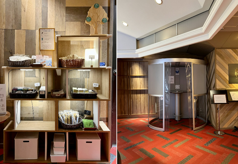 무료 어메니티와 흡연실 (냄새는 나지 않는다)