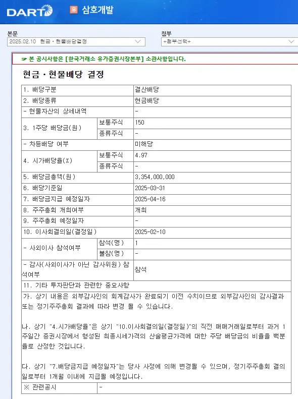 삼호개발(010960) 2025년 배당