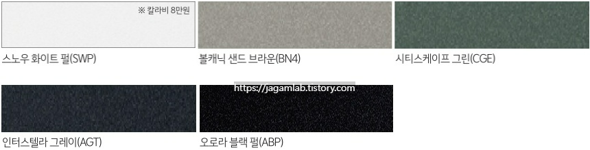 2025 쏘렌토 스노우 화이트 펄, 볼캐닉 샌드 브라운, 시티스케이프 그린, 인터스텔라 그레이, 오로라 블랙 펄 외장 컬러