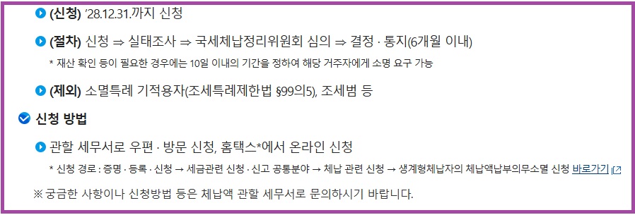 생계형체납자 체납액 납부의무소멸 신청 방법