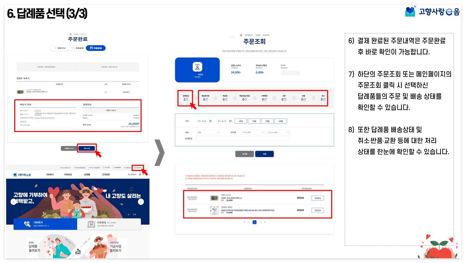 고향사랑e음 기부제 기부 절차 및 답례품