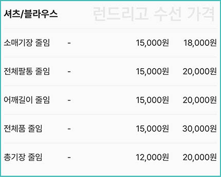 런드리고-수선-가격