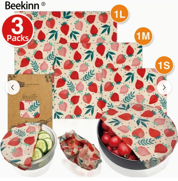 재사용 가능한 꿀벌 왁스 식품 포장 (3개 세트)