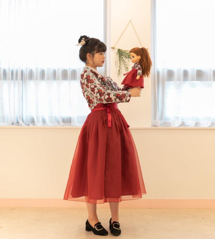 수수한 생활한복 짙은 장미 저고리 허리치마 세트, 수수한 한복