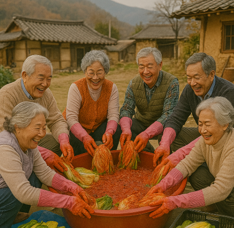 시골에서 노년부부 단체로 김장김치 담그기