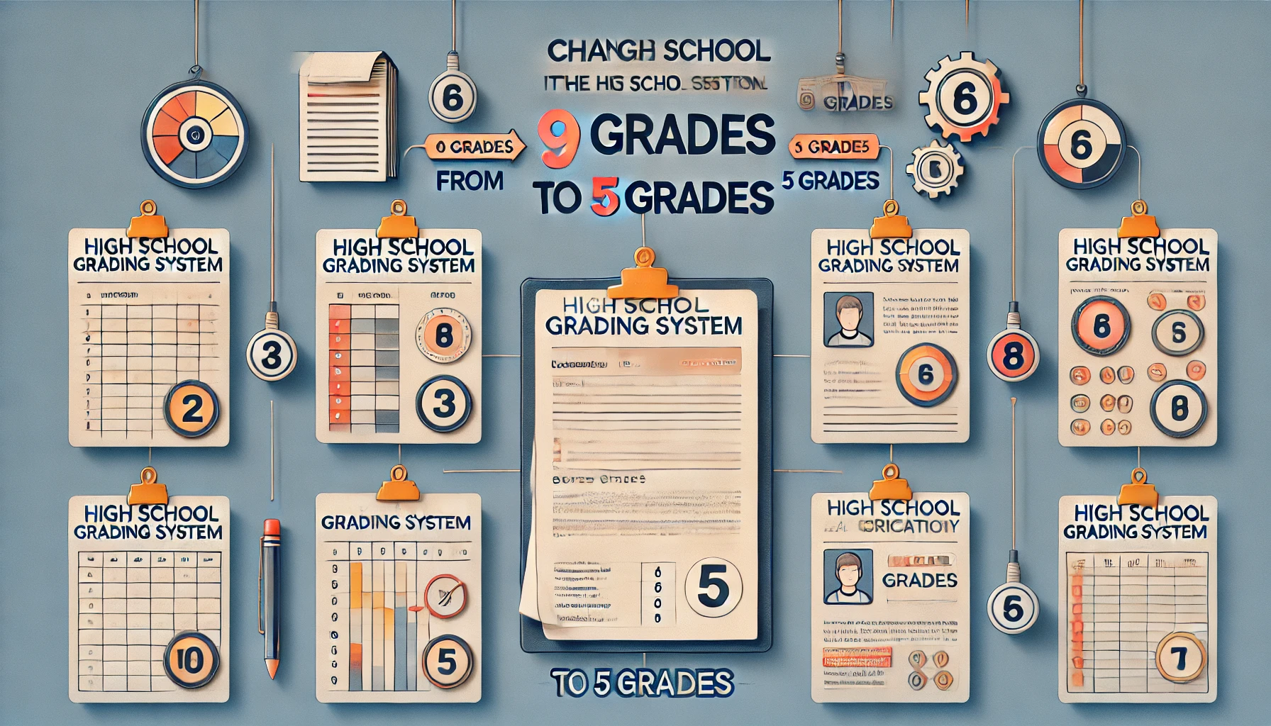 성적표와 시험지 요소를 포함한 교육 인포그래픽