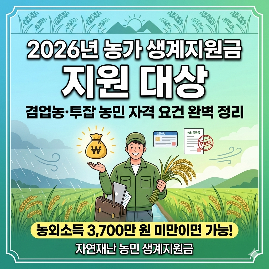 농가 생계지원금 지원 대상 2026년 겸업농 자격 요건 확인