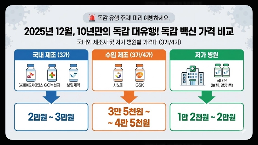 독감예방접종 가격비교,접종기간,3가 4가 백신차이