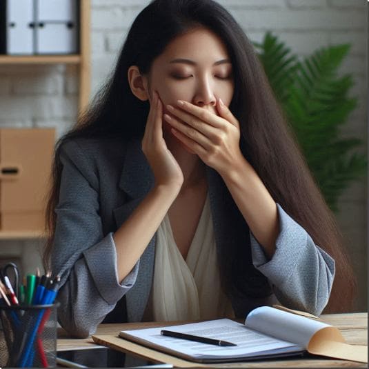 승마 효능 피료 해소 효과, 하품하는 여성 사진