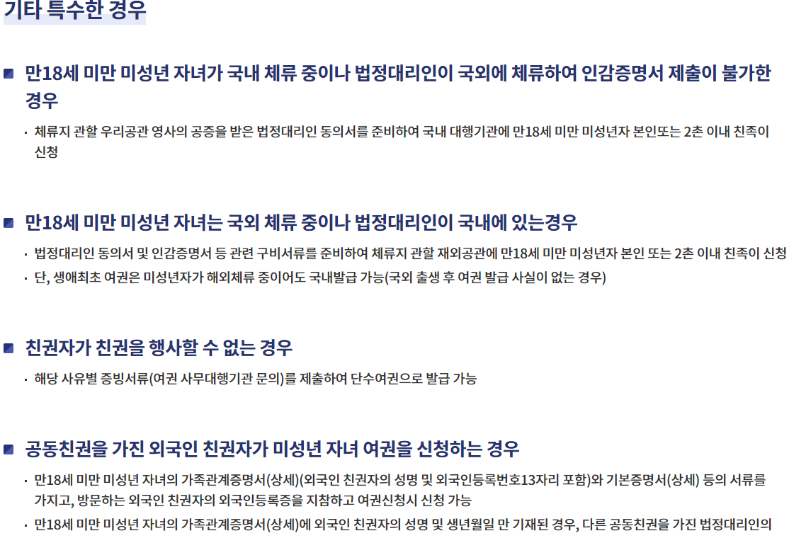 미성년자 여권 갱신 준비물