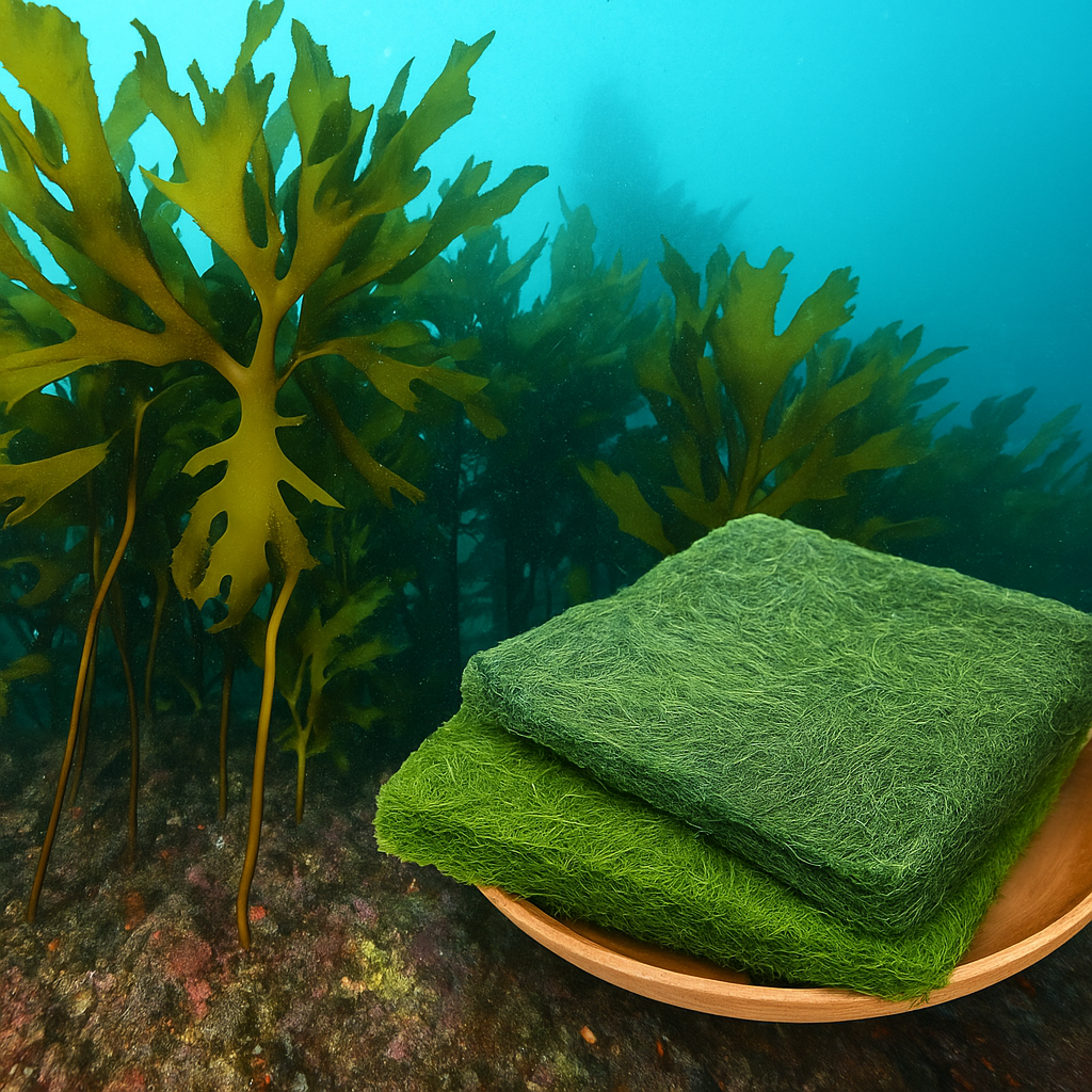 바다 속에서의 감태와, 건조된 감태를 표현한 일러스트