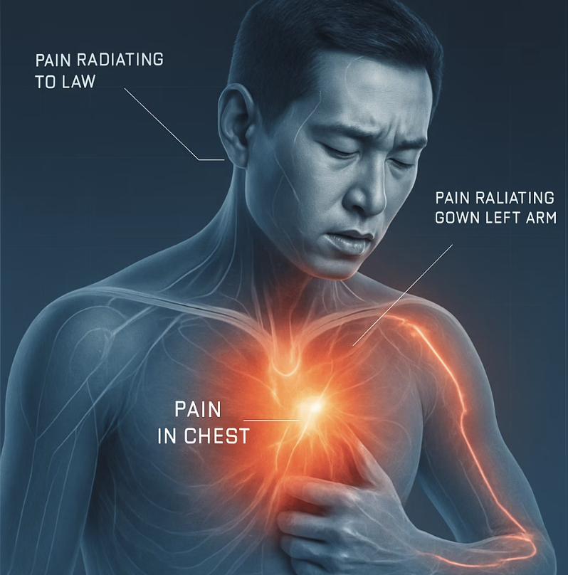 통증의 위치&amp;#44; 가슴을 넘어 &amp;#39;다른 곳&amp;#39;으로