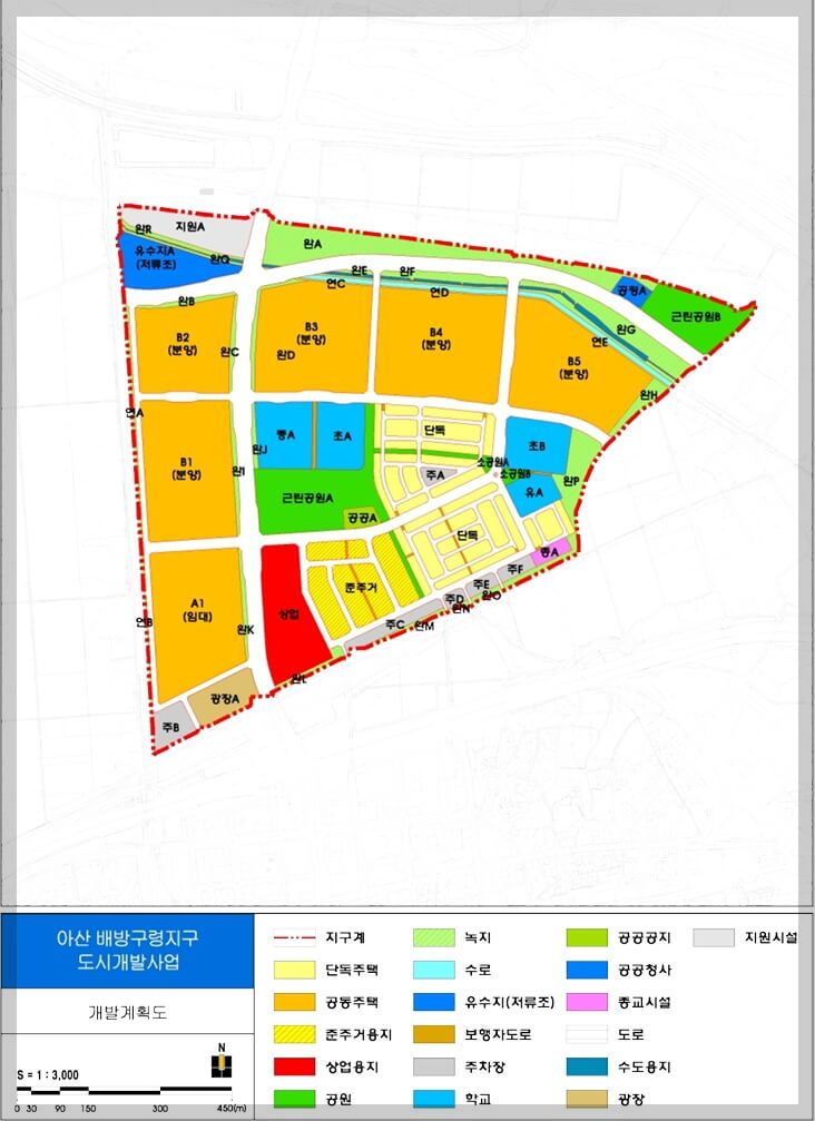 아산 배방구령지구 도시개발사업 위치, 토지이용계획(안) 및 대안