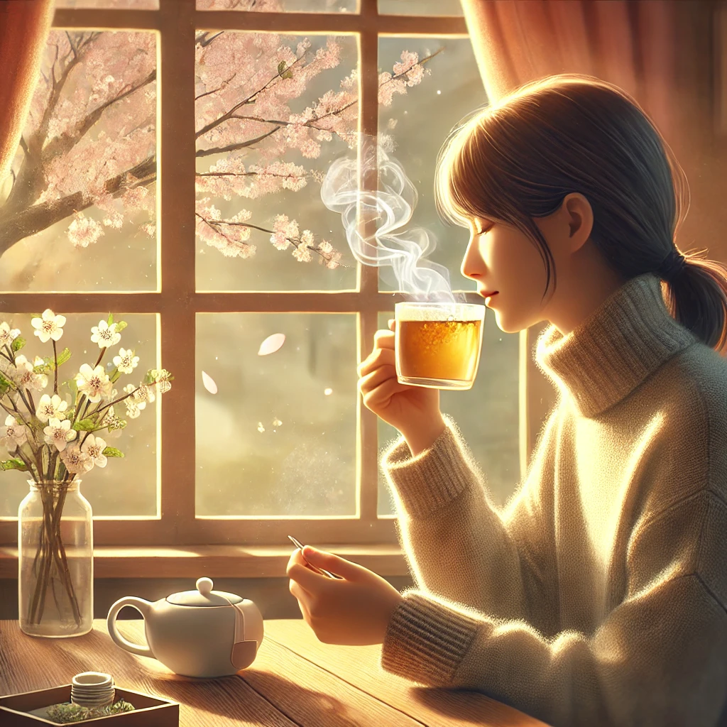 차를 마시고 있는 사람 이미지