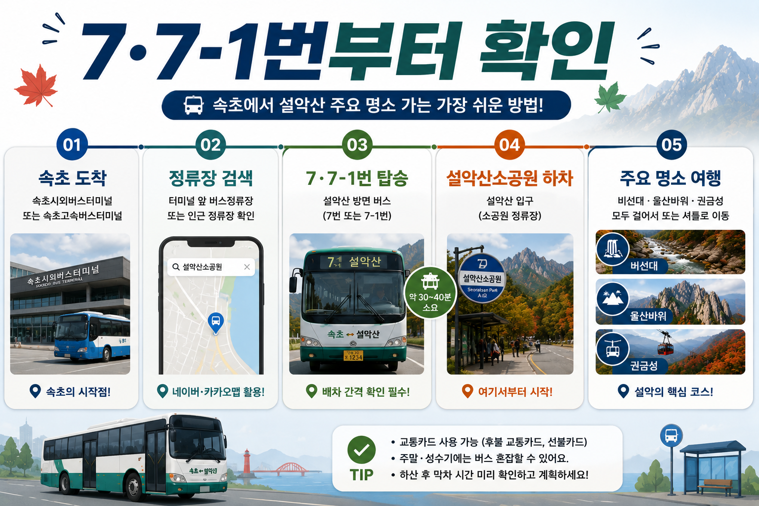 속초에서 설악산소공원 7번 7-1번 버스 이용 순서