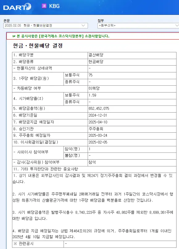 KBG(318000) 2025년 배당일