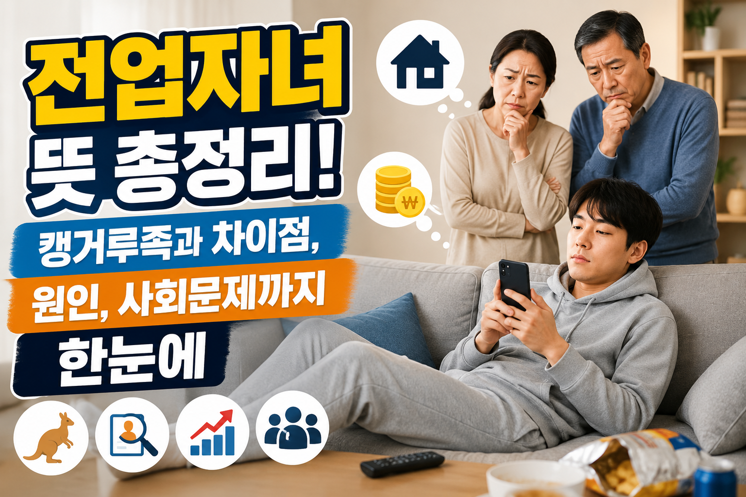 전업자녀 뜻 총정리! 캥거루족과 차이점, 원인, 사회문제까지 한눈에 관련 사진